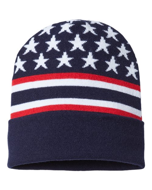 CAP AMERICA USA-Made Patriotic Cuffed Beanie RK12 Custom Embroidered Business Logo