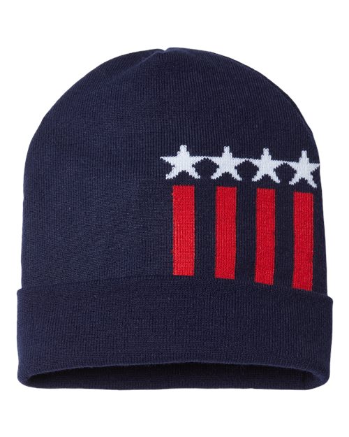 CAP AMERICA USA-Made Patriotic Cuffed Beanie RK12 Custom Embroidered Business Logo