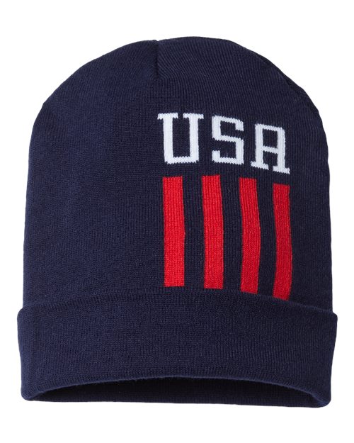 CAP AMERICA USA-Made Patriotic Cuffed Beanie RK12 Custom Embroidered Business Logo