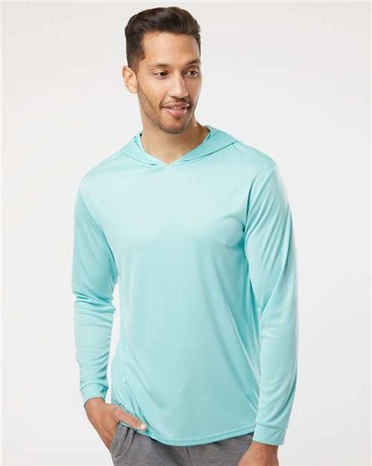 Custom Embroidered  Paragon Bahama Performance Hooded Long Sleeve T-Shirt 220 Aqua Blue