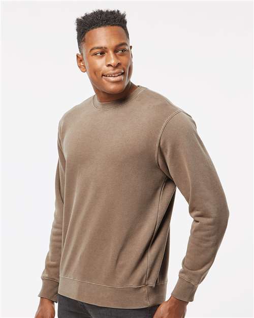 Independent Trading Co. Midweight Pigment-Dyed Crewneck Sweatshirt PRM3500 Pigment Clay Custom Embroidered Business Logo