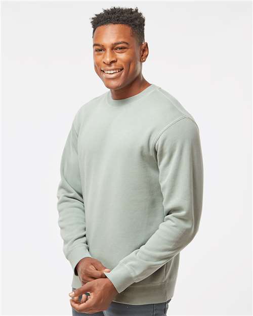 Independent Trading Co. Midweight Pigment-Dyed Crewneck Sweatshirt PRM3500 Pigment Sage Custom Embroidered Business Logo