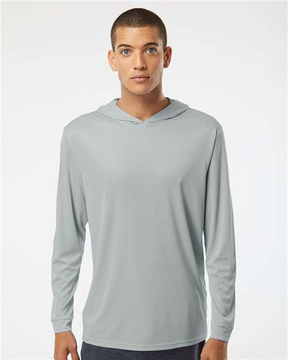 Custom Embroidered  Paragon Bahama Performance Hooded Long Sleeve T-Shirt 220 Medium Grey