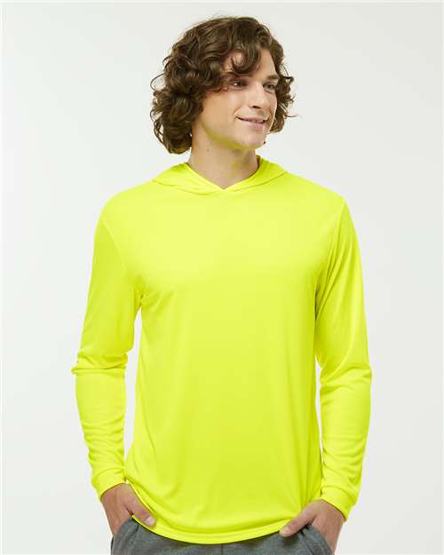 Custom Embroidered  Paragon Bahama Performance Hooded Long Sleeve T-Shirt 220 Safety Green