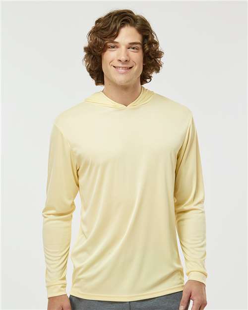 Custom Embroidered  Paragon Bahama Performance Hooded Long Sleeve T-Shirt 220 Pale Yellow