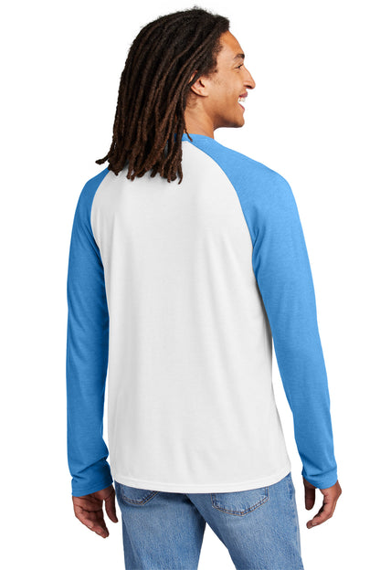 Custom Embroidered Allmade Unisex Tri-Blend Long Sleeve Colorblock Raglan AL6009,Azure Blue/ Bright White