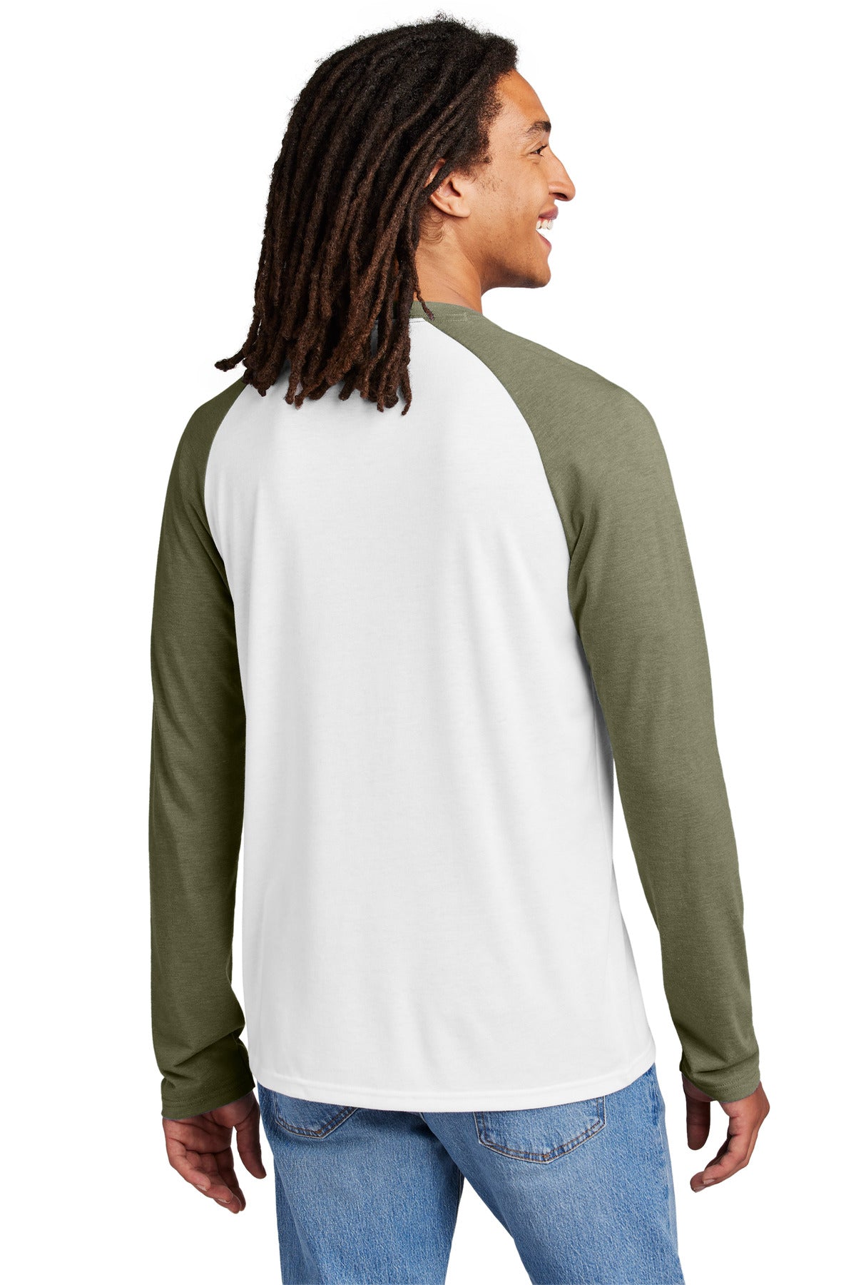 Custom Embroidered Allmade Unisex Tri-Blend Long Sleeve Colorblock Raglan AL6009,Olive You Green/ Bright White