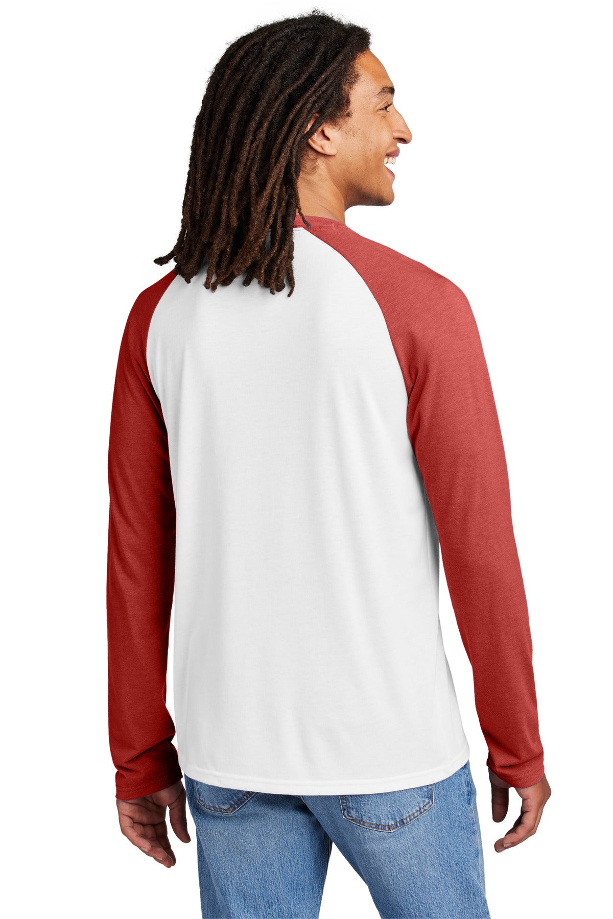 Custom Embroidered Allmade Unisex Tri-Blend Long Sleeve Colorblock Raglan AL6009,Rise Up Red/ Bright White