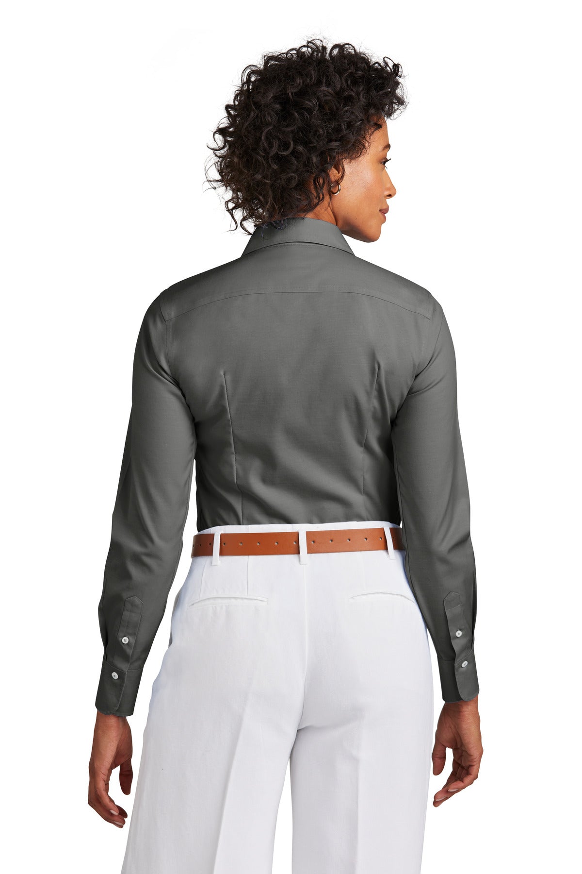 Custom Embroidered Brooks Brothers Women's Wrinkle-Free Stretch Pinpoint Shirt BB18001,Deep Black