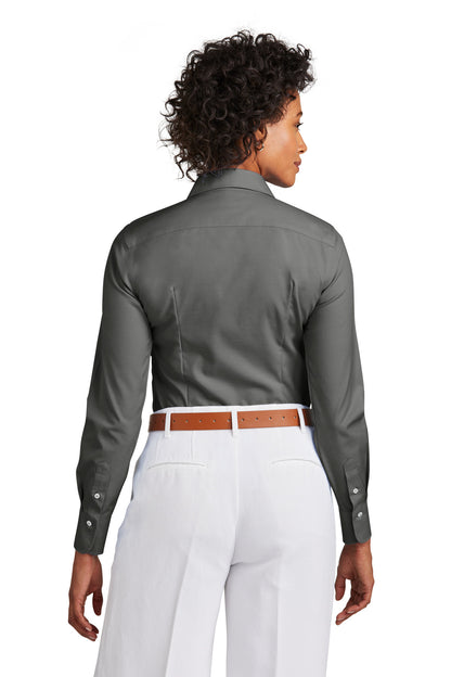Custom Embroidered Brooks Brothers Women's Wrinkle-Free Stretch Pinpoint Shirt BB18001,Deep Black