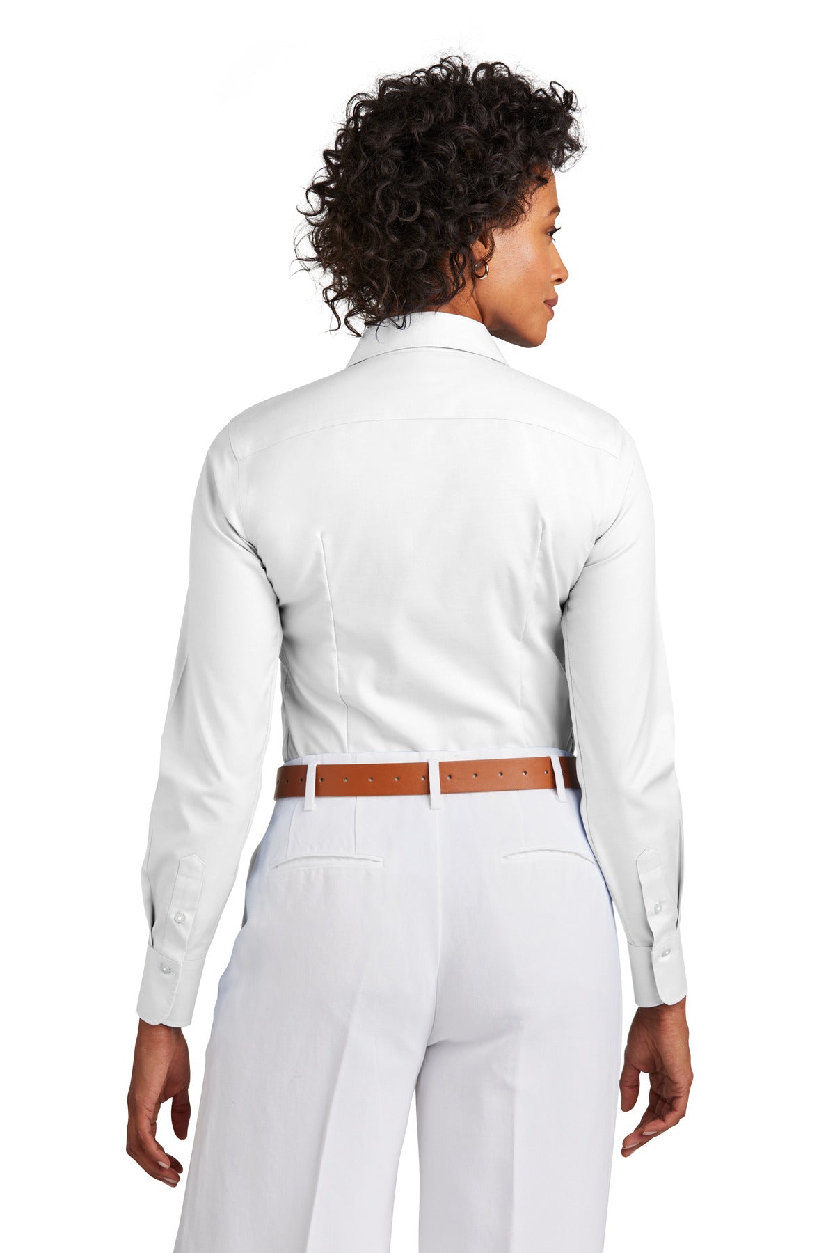 Custom Embroidered Brooks Brothers Women's Wrinkle-Free Stretch Pinpoint Shirt BB18001,White