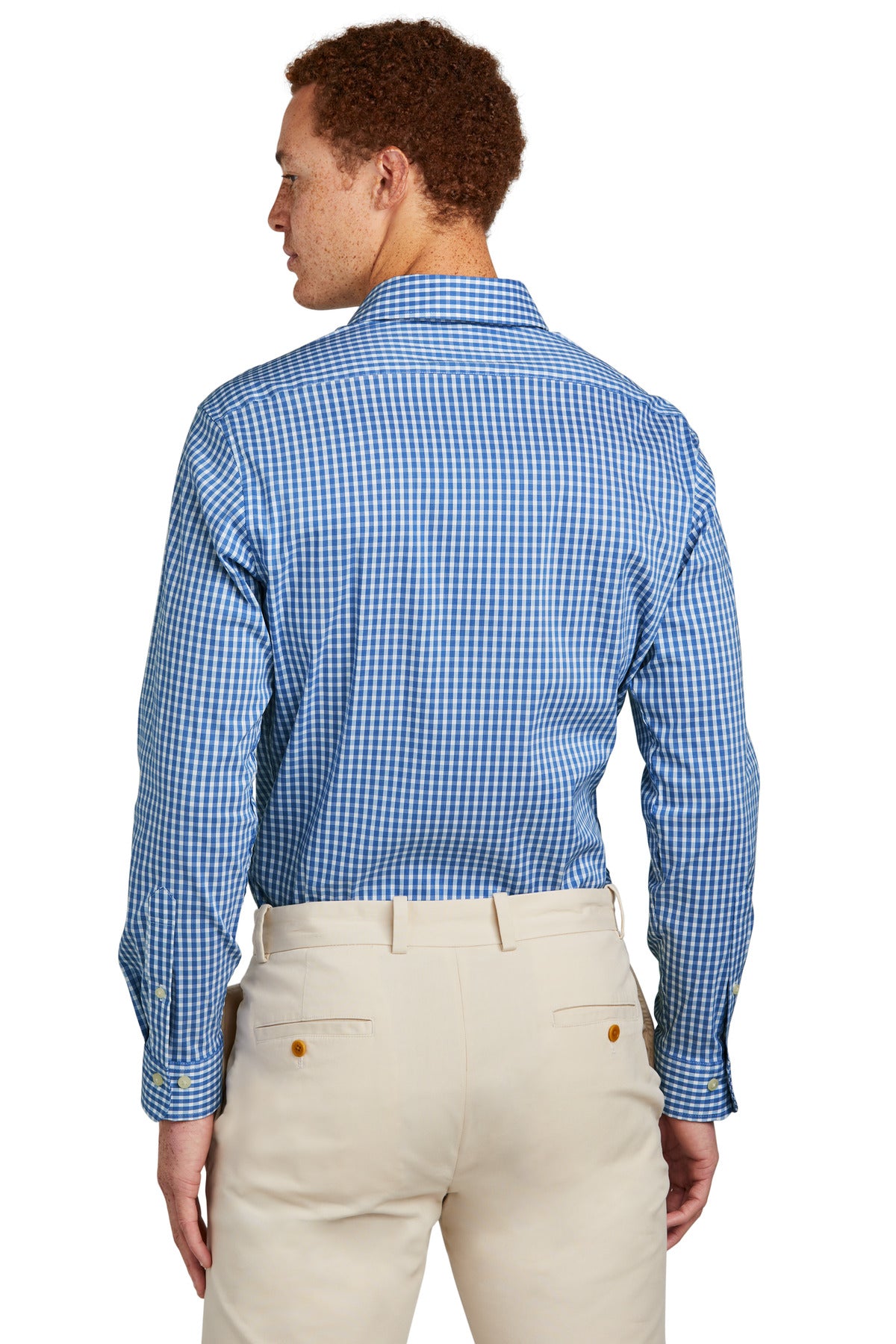 Custom Embroidered Brooks Brothers Tech Stretch Patterned Shirt BB18006,Charter Blue Check
