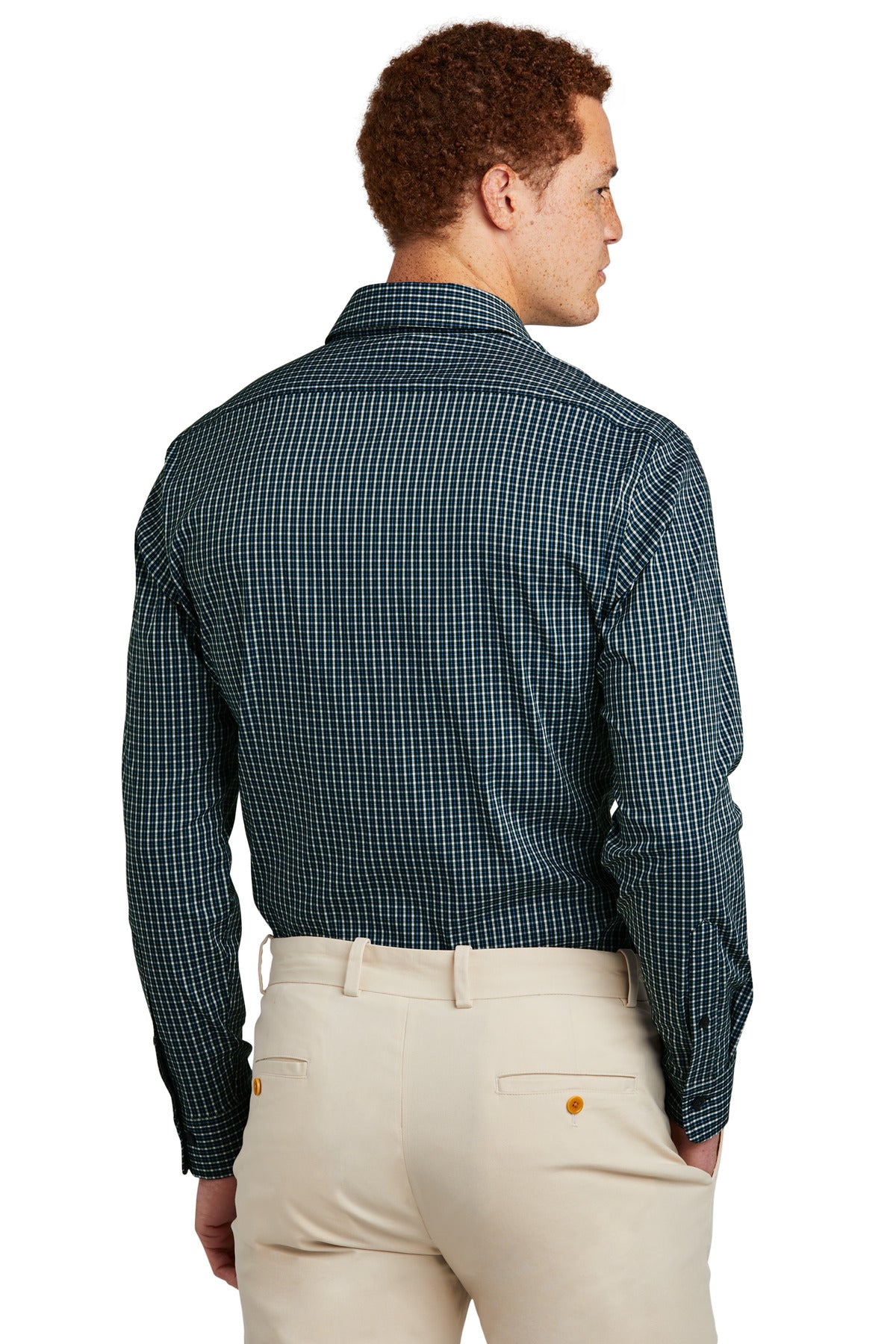Custom Embroidered Brooks Brothers Tech Stretch Patterned Shirt BB18006,Dark Pine Multi Check