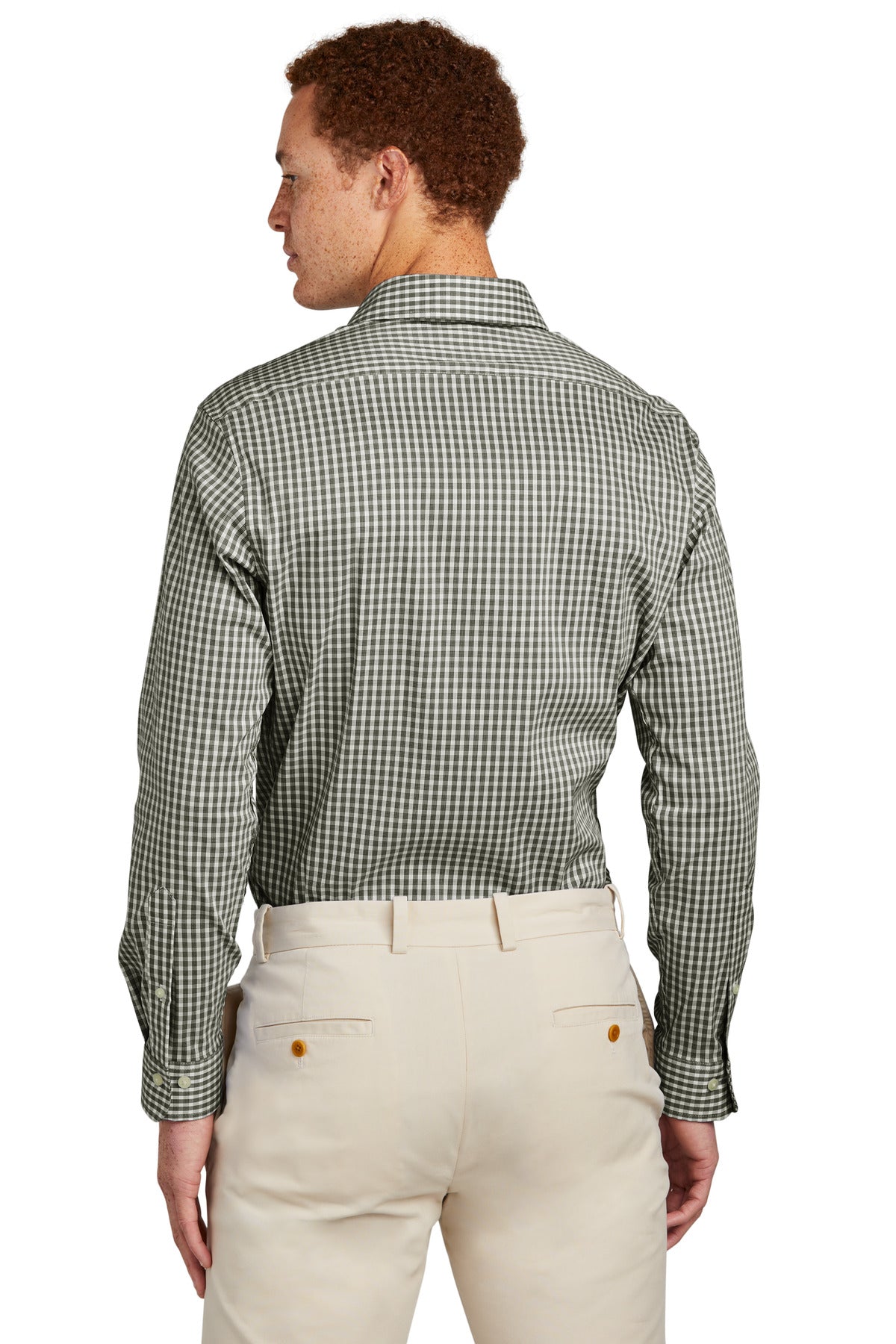 Custom Embroidered Brooks Brothers Tech Stretch Patterned Shirt BB18006,Deep Black Check