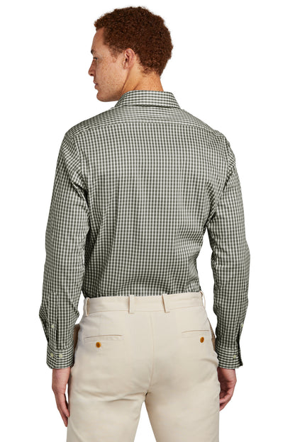 Custom Embroidered Brooks Brothers Tech Stretch Patterned Shirt BB18006,Deep Black Check