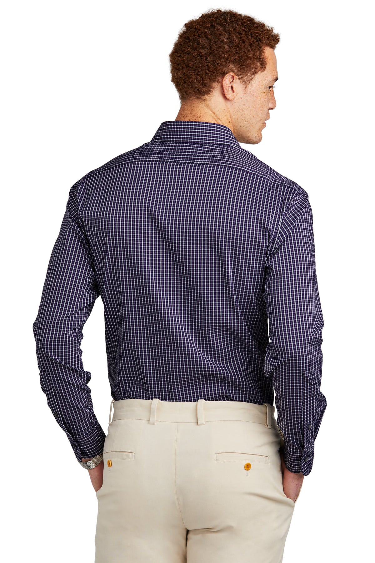 Custom Embroidered Brooks Brothers Tech Stretch Patterned Shirt BB18006,Navy Blazer Multi Check