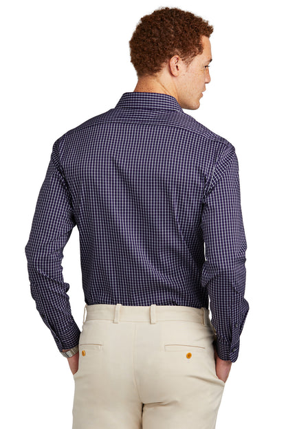 Custom Embroidered Brooks Brothers Tech Stretch Patterned Shirt BB18006,Navy Blazer Multi Check