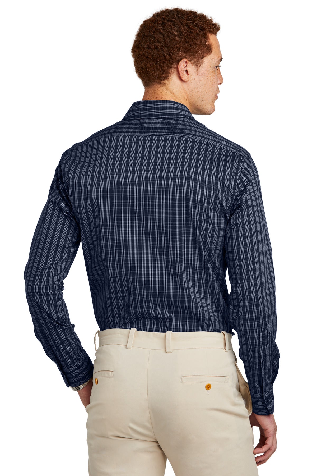 Custom Embroidered Brooks Brothers Tech Stretch Patterned Shirt BB18006,Navy Blazer/ White Grid Check