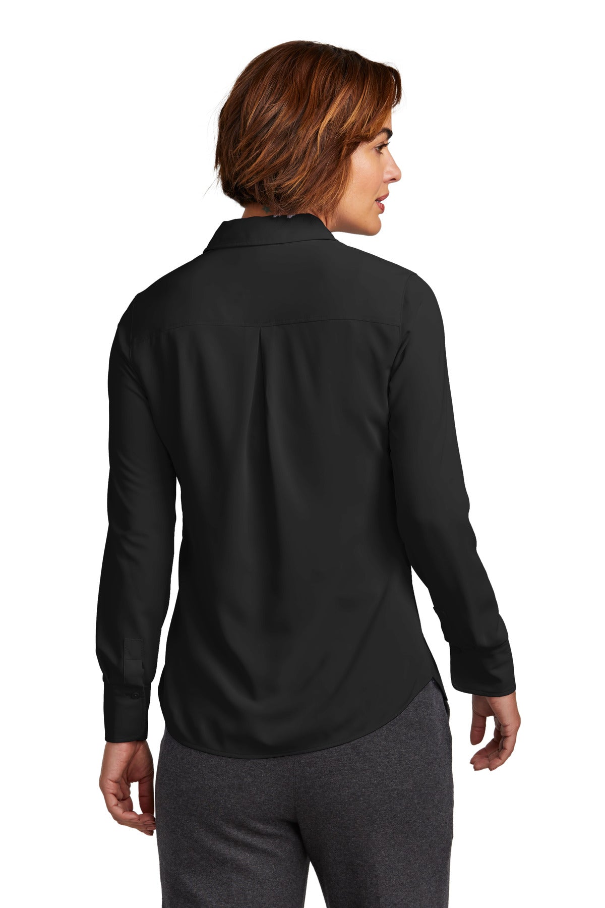 Custom Embroidered Brooks Brothers Women's Full-Button Satin Blouse BB18007,Deep Black