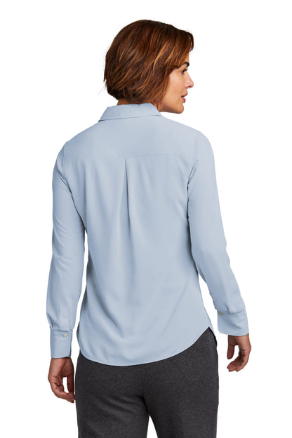 Custom Embroidered Brooks Brothers Women's Full-Button Satin Blouse BB18007,Heritage Blue