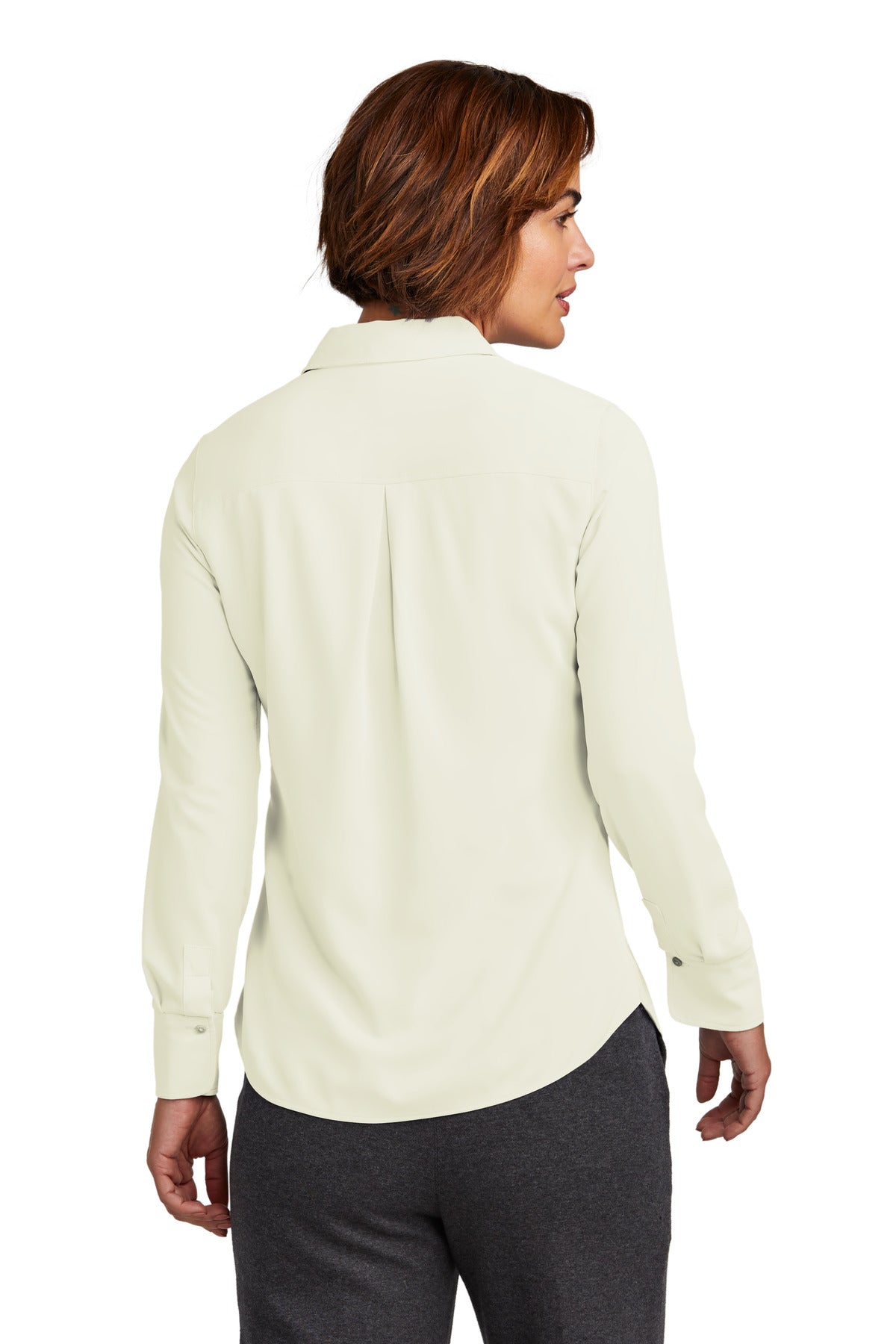 Custom Embroidered Brooks Brothers Women's Full-Button Satin Blouse BB18007,Off White
