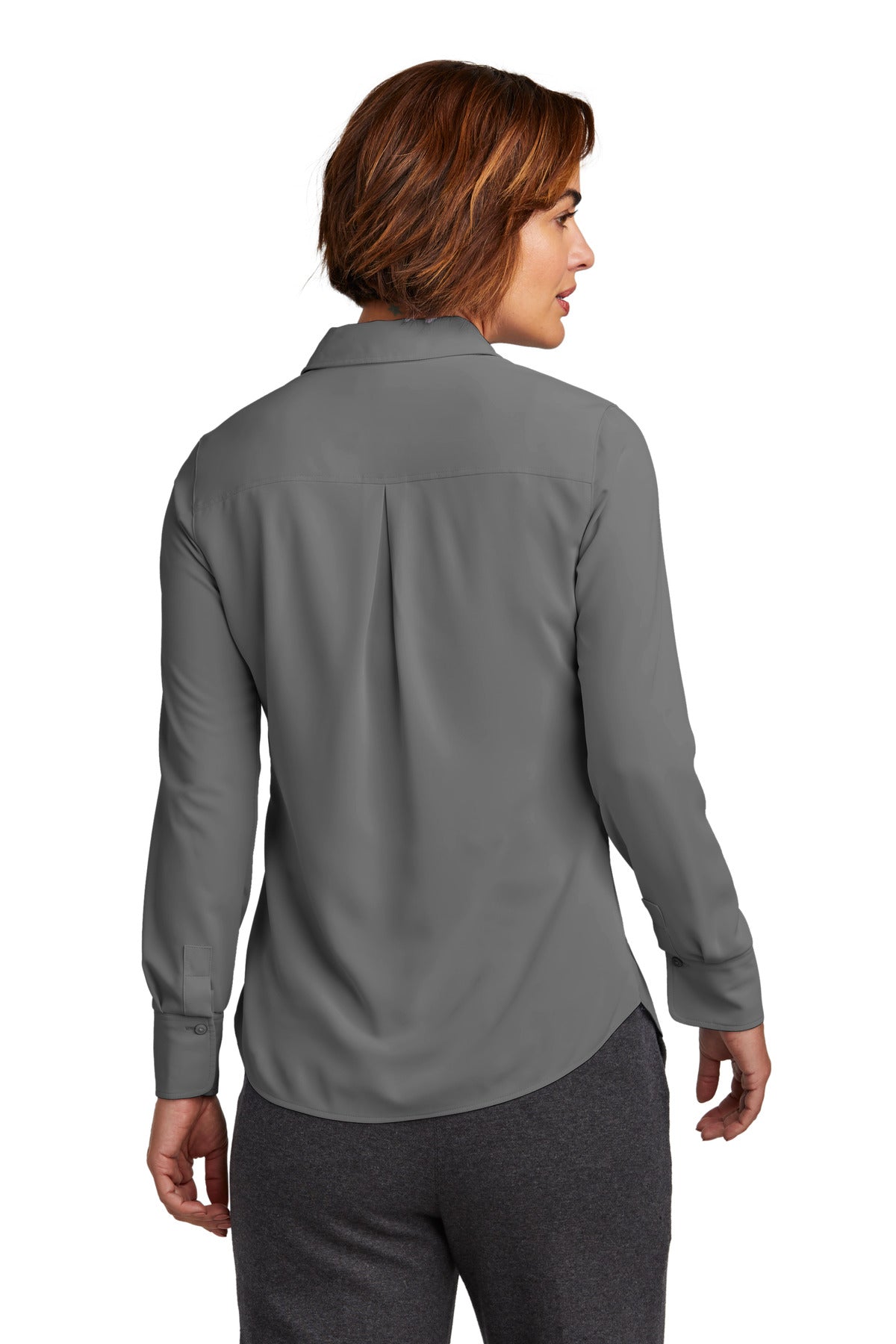 Custom Embroidered Brooks Brothers Women's Full-Button Satin Blouse BB18007,Shadow Grey