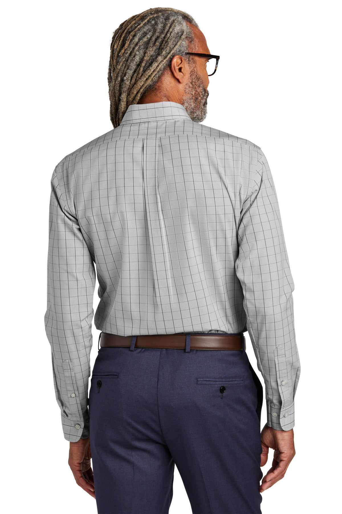 Custom Embroidered Brooks Brothers Wrinkle-Free Stretch Patterned Shirt BB18008,Shadow Grey