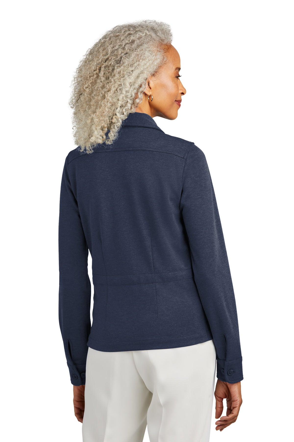 Custom Embroidered Brooks Brothers Women's Mid-Layer Stretch Button Jacket BB18205,Navy Blazer Heather