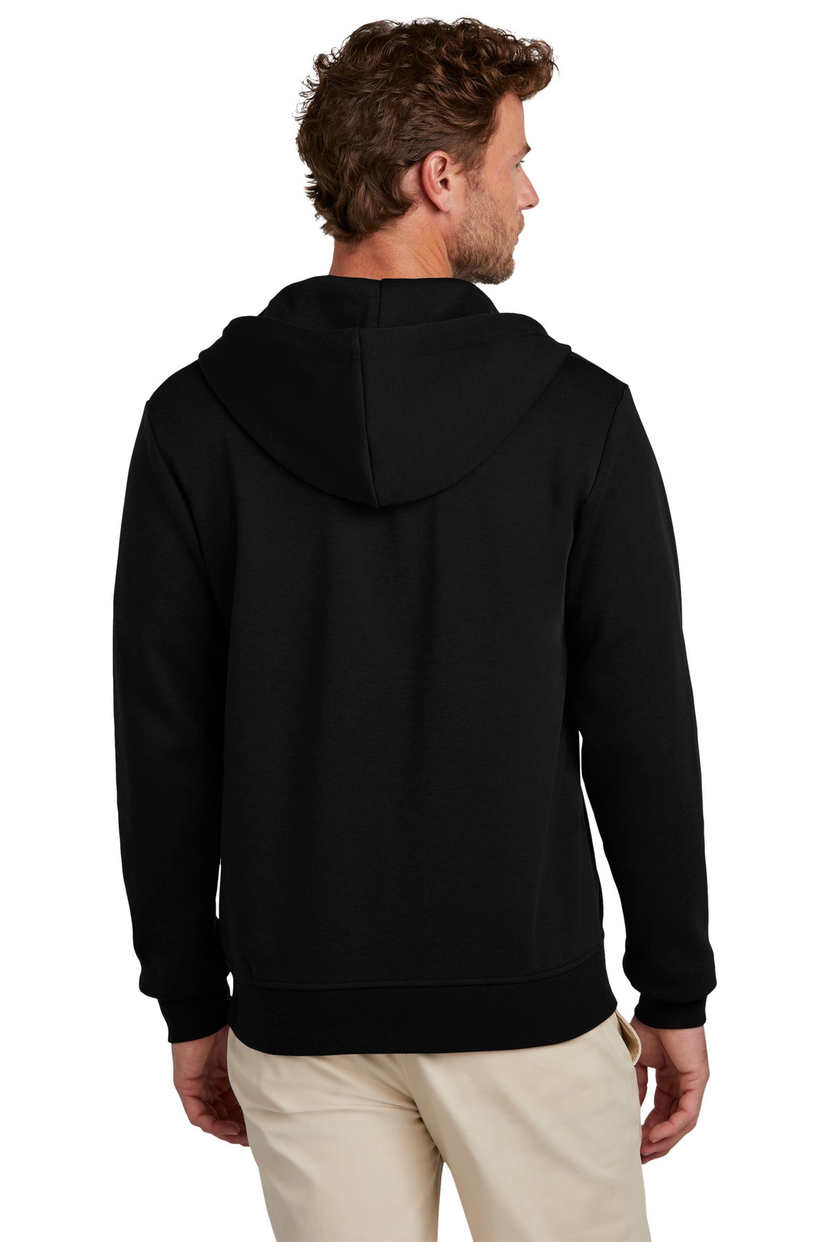 Custom Embroidered Brooks Brothers Double-Knit Full-Zip Hoodie BB18208,Deep Black