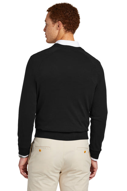 Custom Embroidered Brooks Brothers Cotton Stretch V-Neck Sweater BB18400,Deep Black