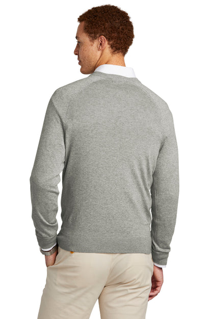 Custom Embroidered Brooks Brothers Cotton Stretch V-Neck Sweater BB18400,Light Shadow Grey Heather