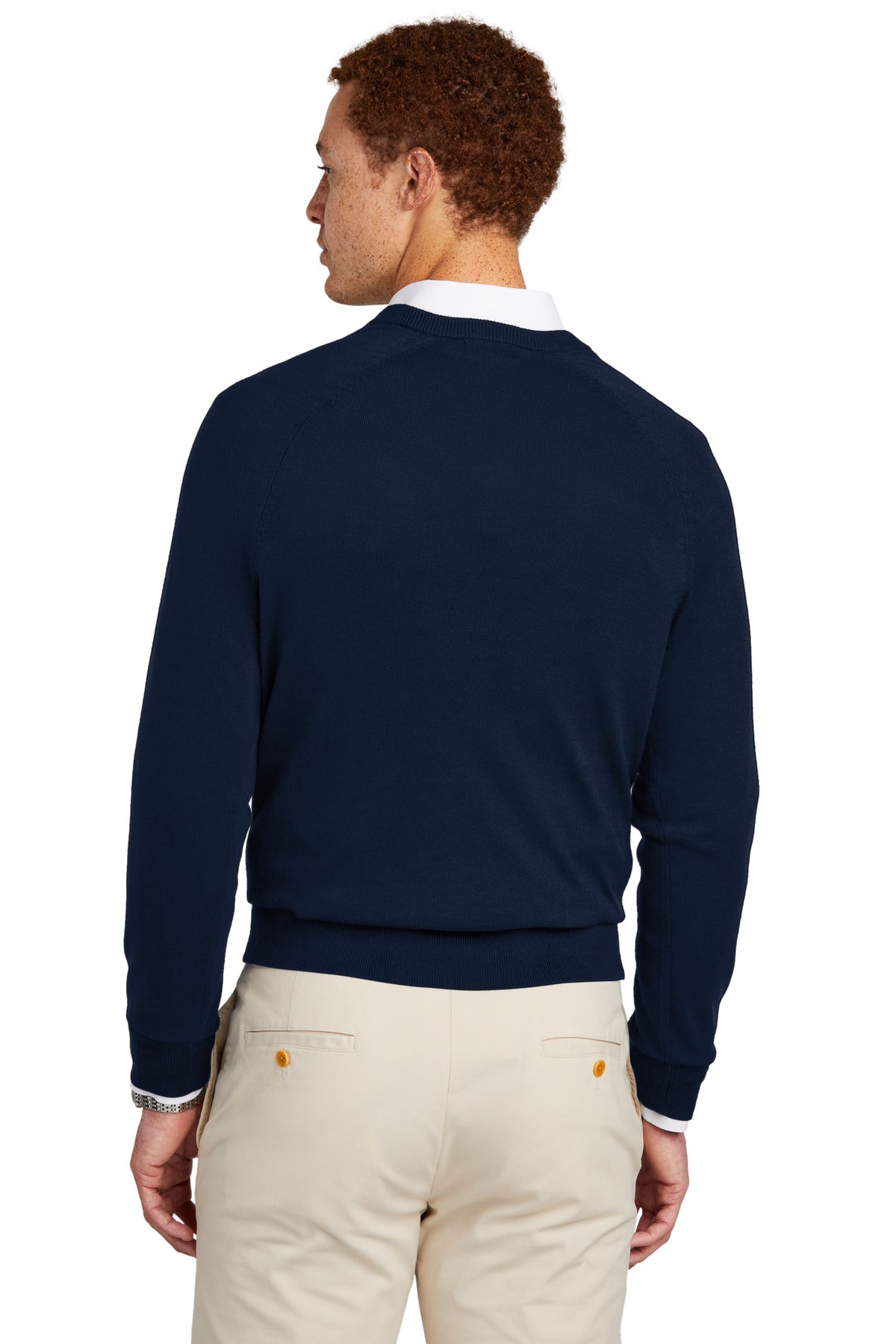 Custom Embroidered Brooks Brothers Cotton Stretch V-Neck Sweater BB18400,Navy Blazer
