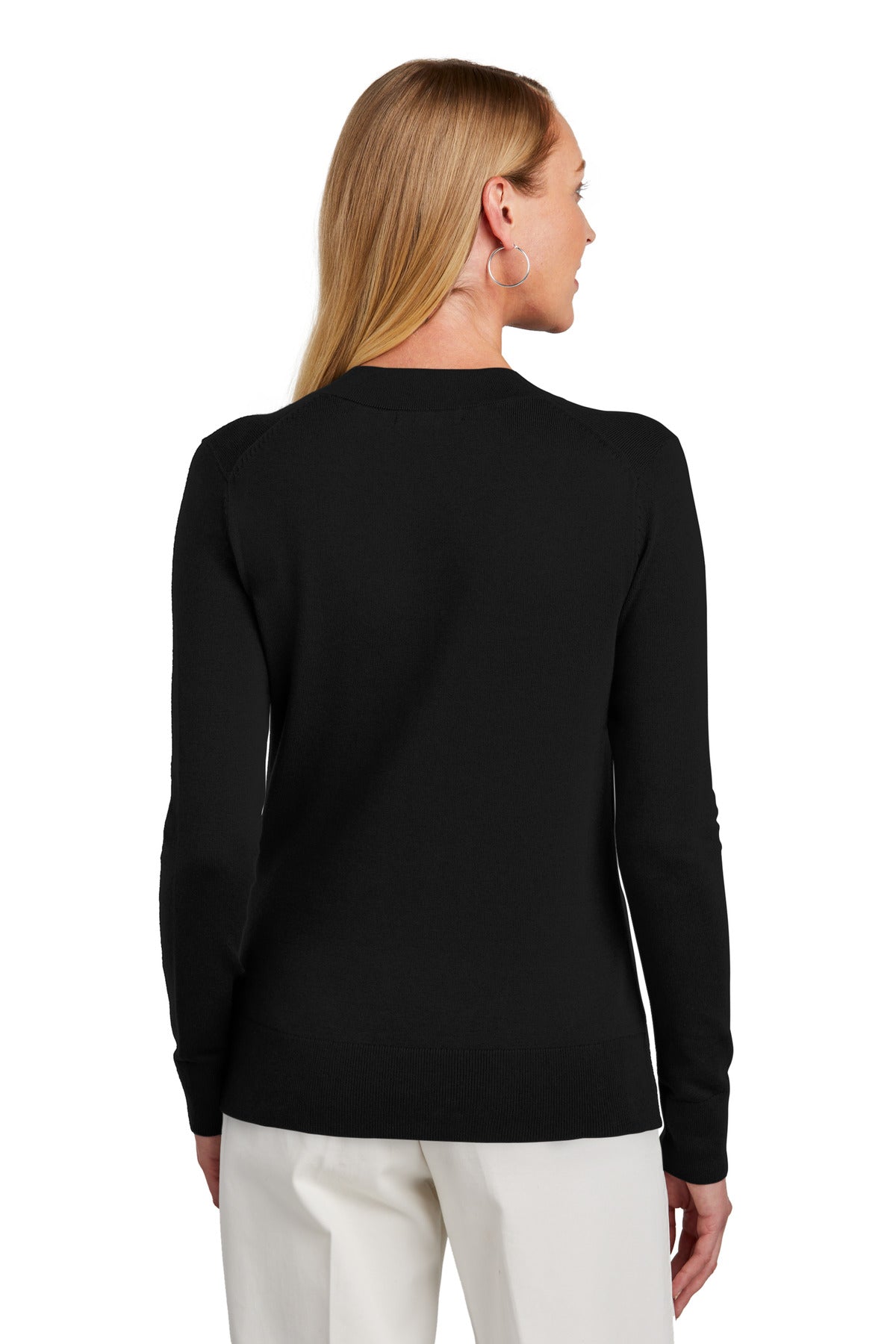 Custom Embroidered Brooks Brothers Women's Cotton Stretch V-Neck Sweater BB18401,Deep Black
