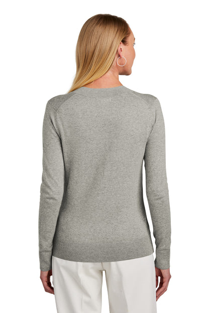 Custom Embroidered Brooks Brothers Women's Cotton Stretch V-Neck Sweater BB18401,Light Shadow Grey Heather