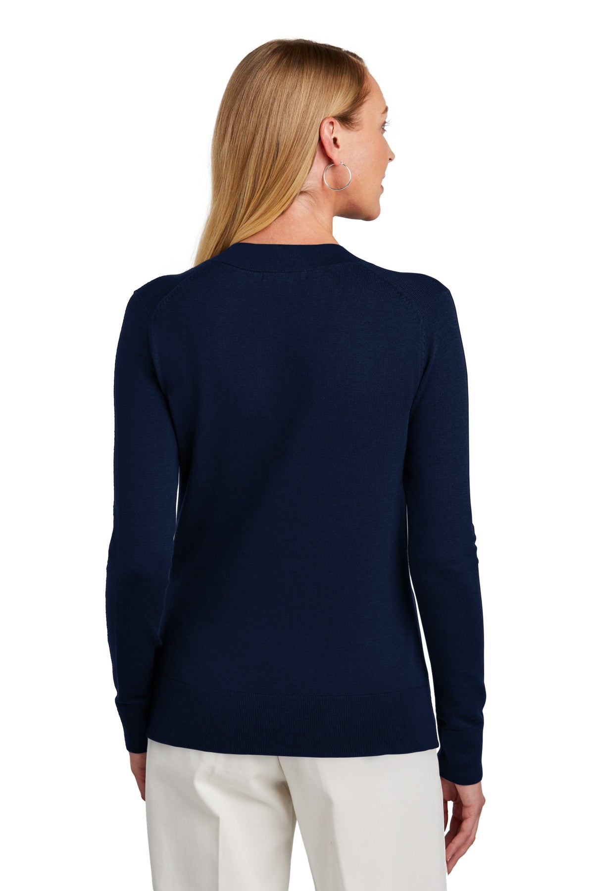 Custom Embroidered Brooks Brothers Women's Cotton Stretch V-Neck Sweater BB18401,Navy Blazer