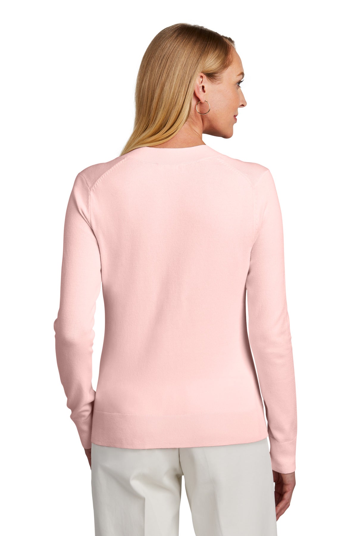 Custom Embroidered Brooks Brothers Women's Cotton Stretch V-Neck Sweater BB18401,Pearl Pink