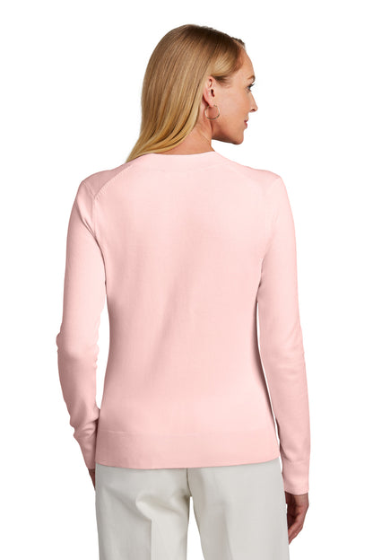 Custom Embroidered Brooks Brothers Women's Cotton Stretch V-Neck Sweater BB18401,Pearl Pink
