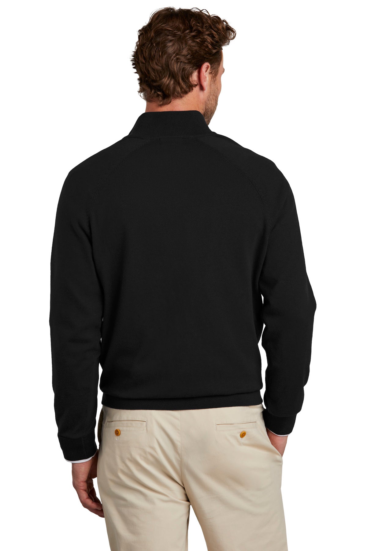 Custom Embroidered Brooks Brothers Cotton Stretch 1/4-Zip Sweater BB18402,Deep Black