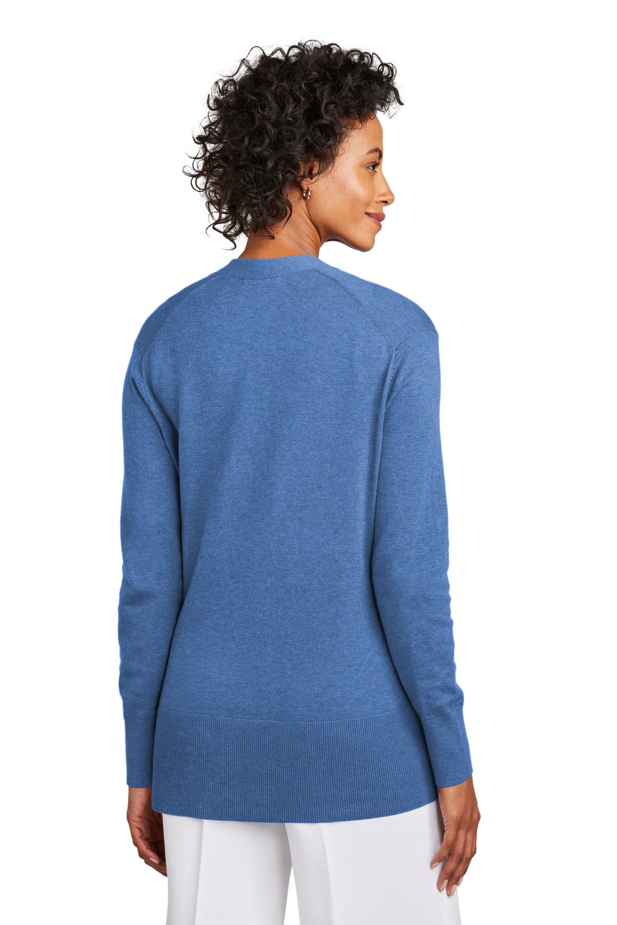 Custom Embroidered Brooks Brothers Women's Cotton Stretch Long Cardigan Sweater BB18403,Charter Blue Heather