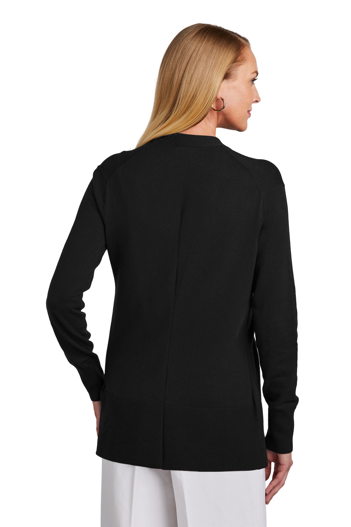Custom Embroidered Brooks Brothers Women's Cotton Stretch Long Cardigan Sweater BB18403,Deep Black