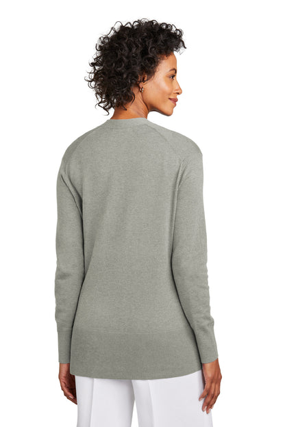 Custom Embroidered Brooks Brothers Women's Cotton Stretch Long Cardigan Sweater BB18403,Light Shadow Grey Heather