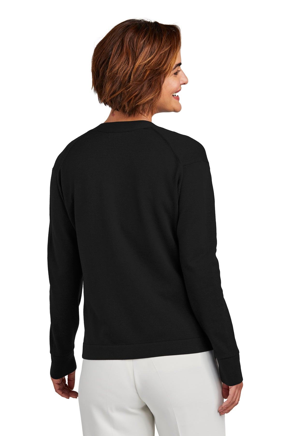Custom Embroidered Brooks Brothers Women's Cotton Stretch Cardigan Sweater BB18405,Deep Black