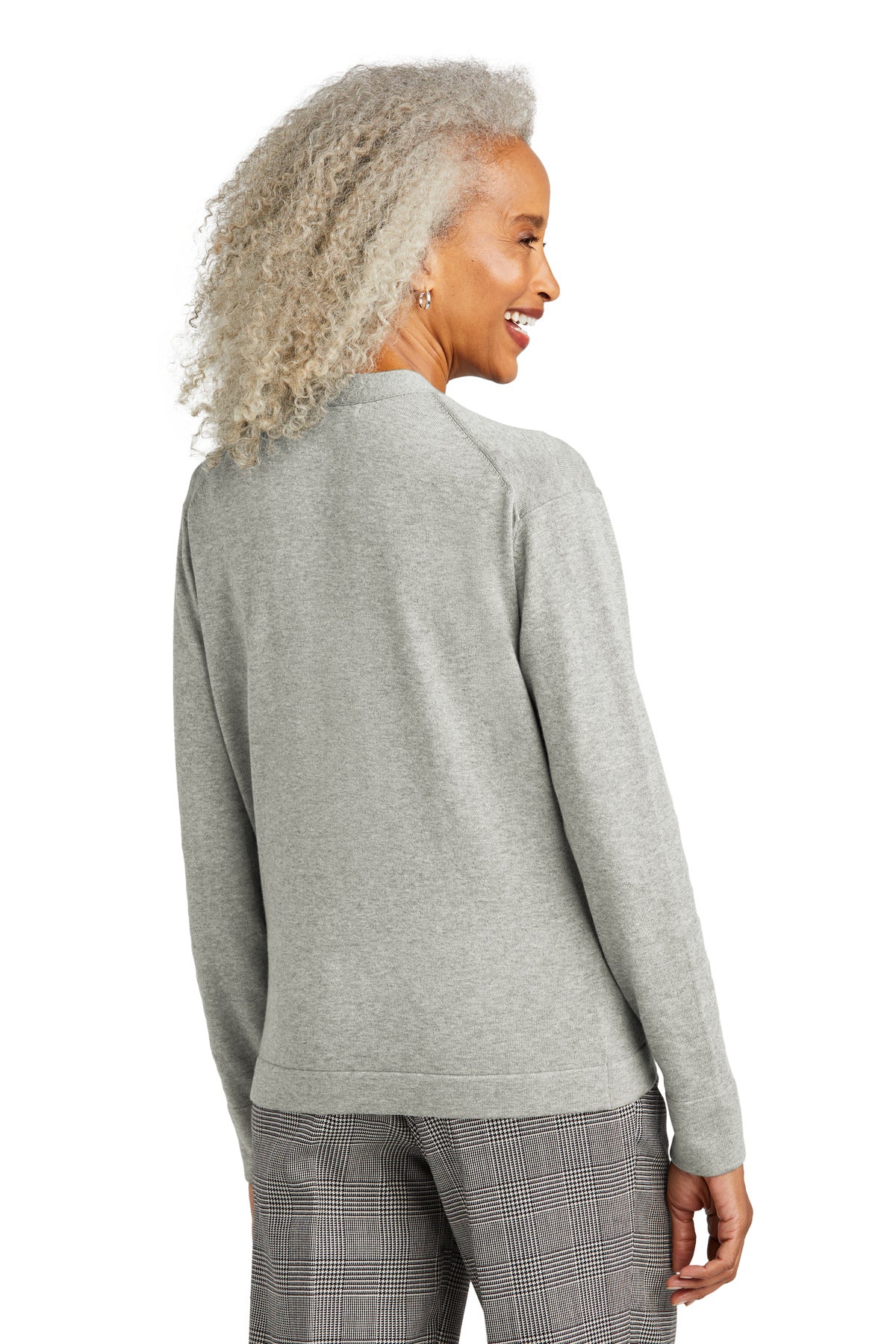 Custom Embroidered Brooks Brothers Women's Cotton Stretch Cardigan Sweater BB18405,Light Shadow Grey Heather