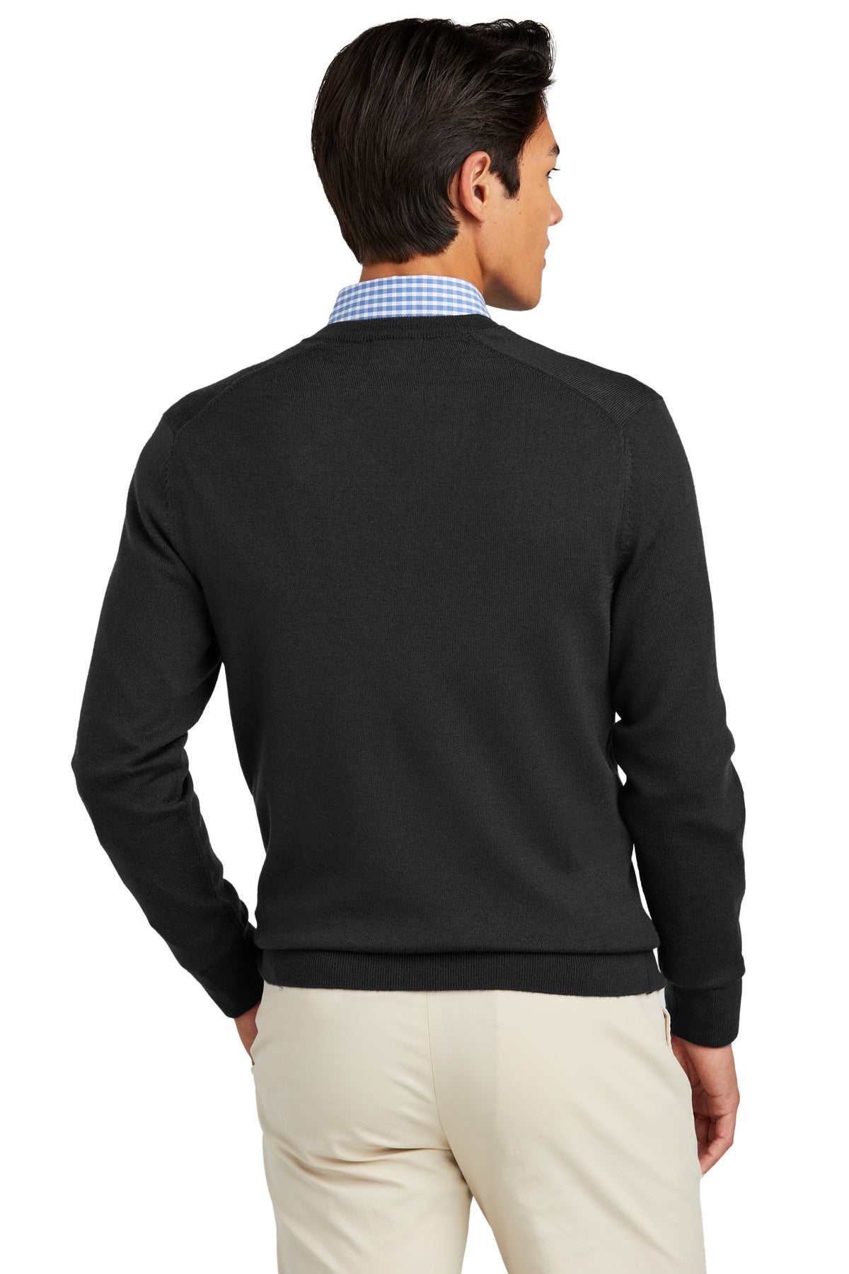 Custom Embroidered Brooks Brothers Washable Merino V-Neck Sweater BB18410,Deep Black