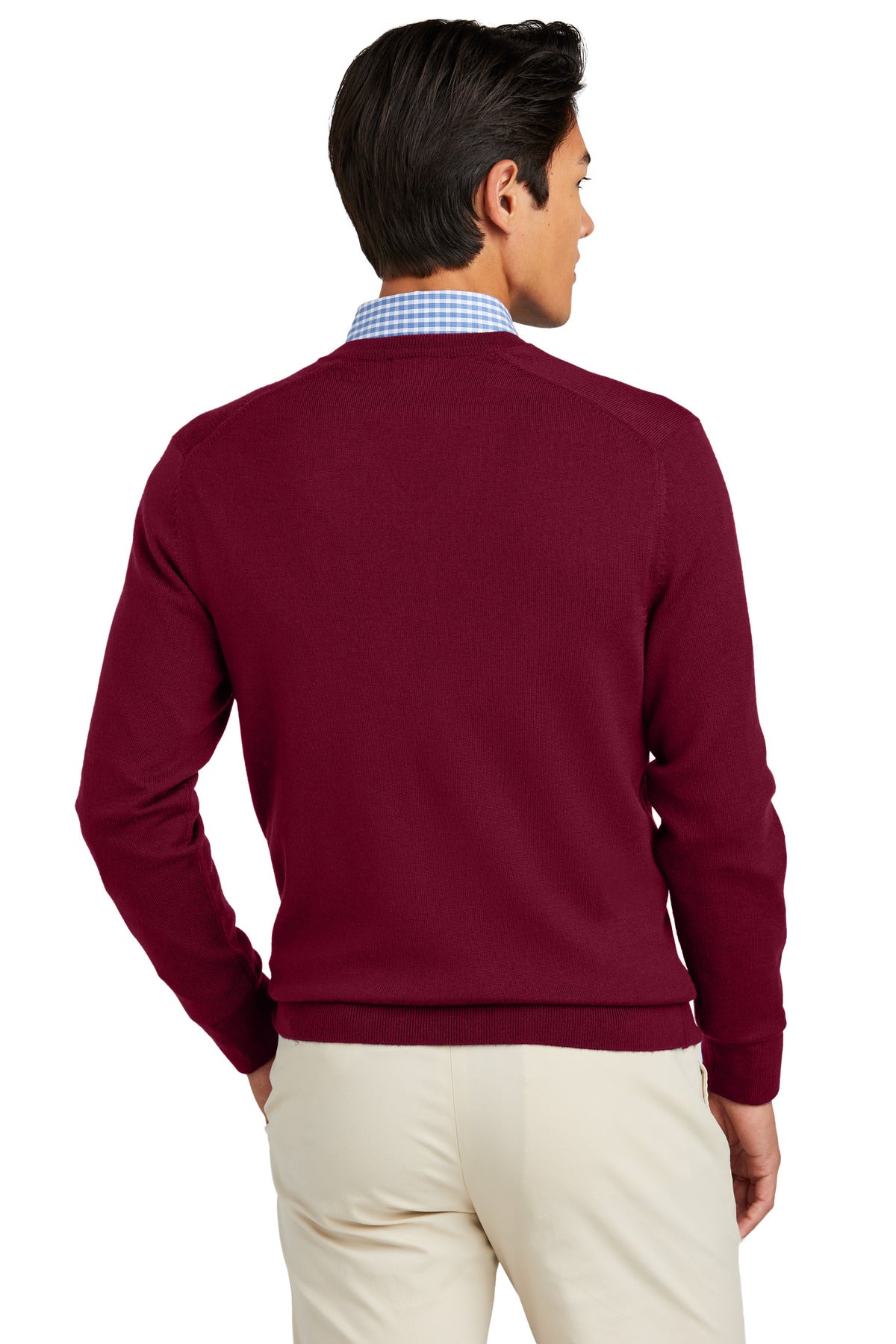 Custom Embroidered Brooks Brothers Washable Merino V-Neck Sweater BB18410,Vintage Port