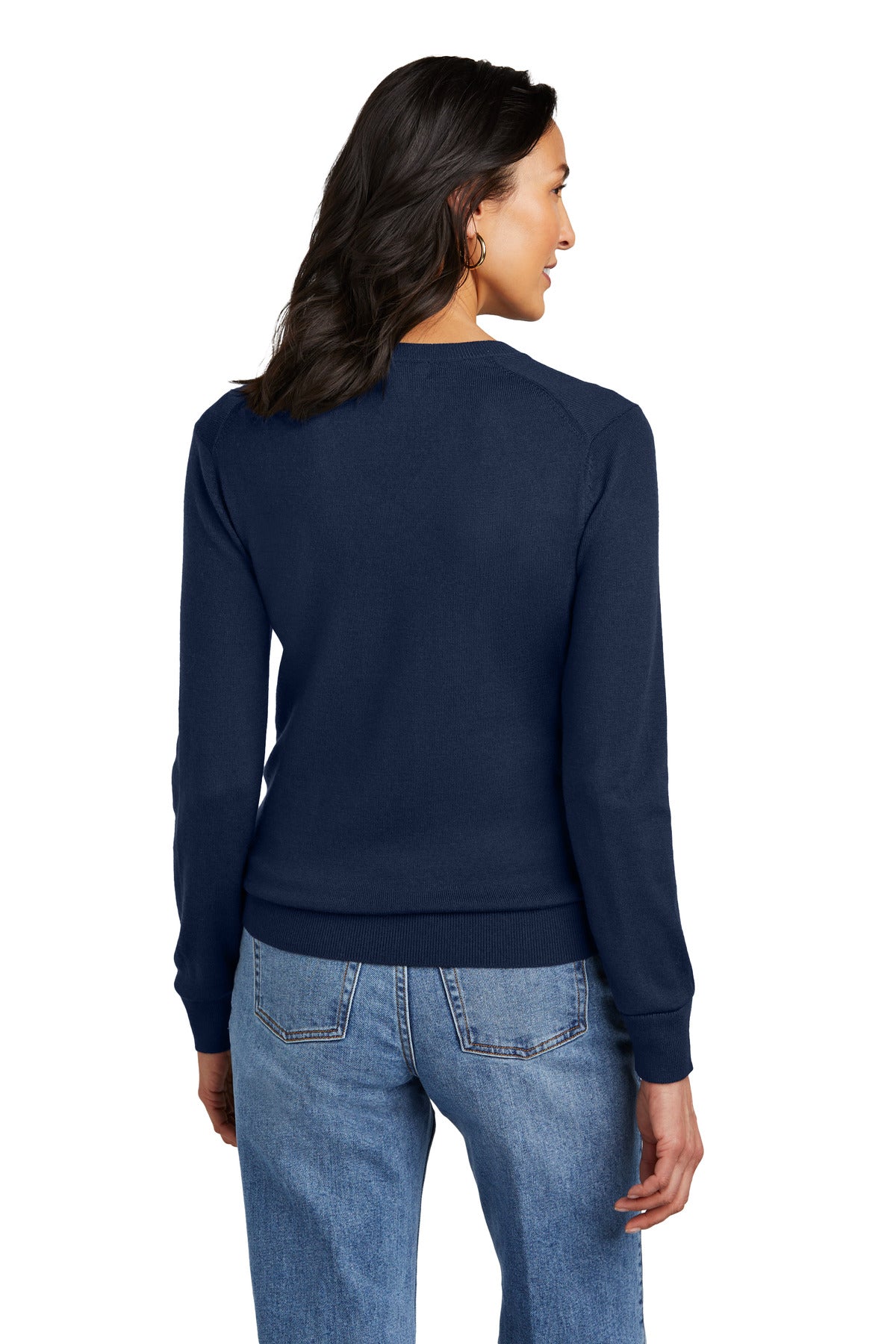 Custom Embroidered Brooks Brothers Women's Washable Merino V-Neck Sweater BB18411,Navy Blazer