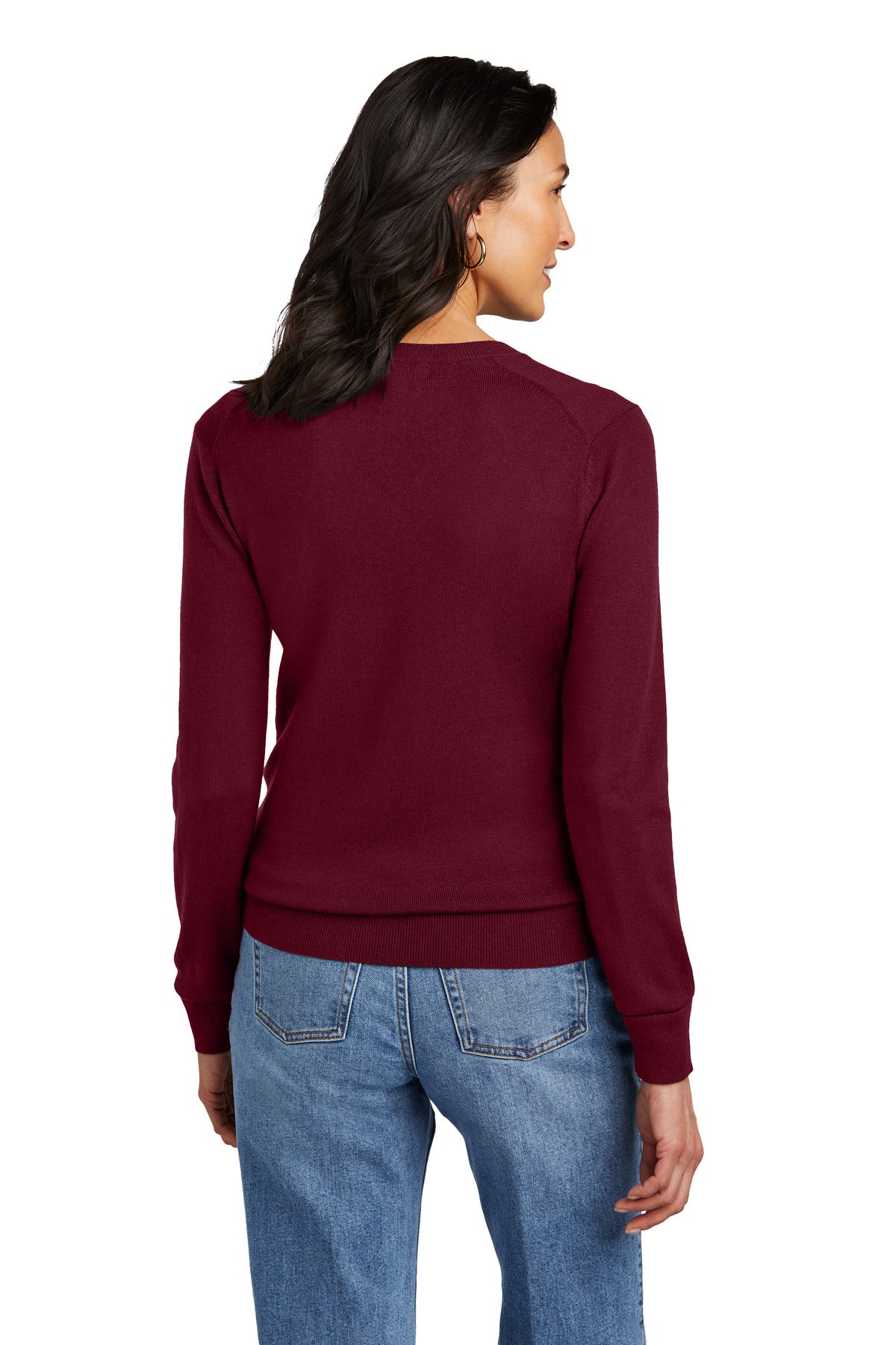 Custom Embroidered Brooks Brothers Women's Washable Merino V-Neck Sweater BB18411,Vintage Port