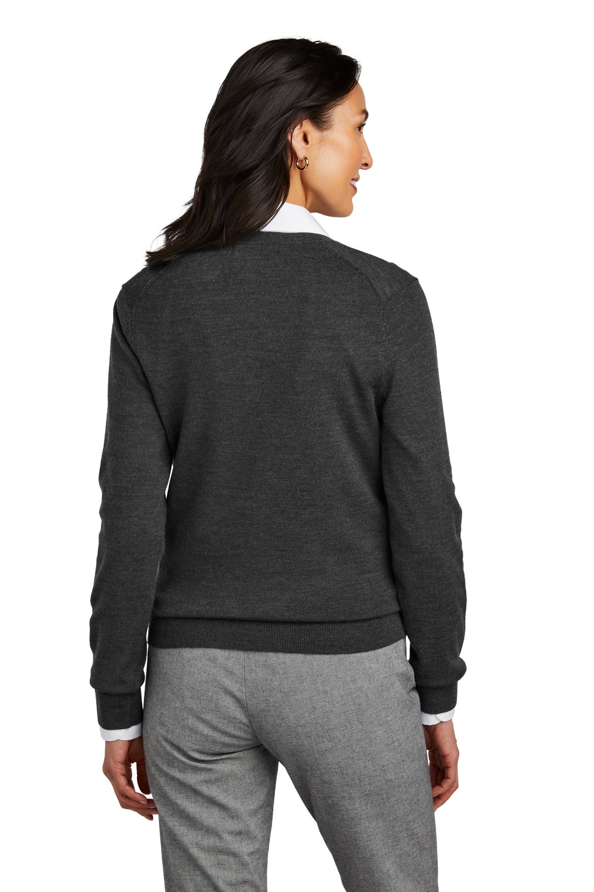 Custom Embroidered Brooks Brothers Women's Washable Merino V-Neck Sweater BB18411,Windsor Grey Heather