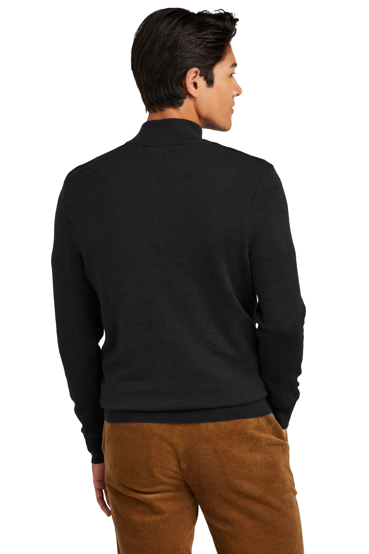 Custom Embroidered Brooks Brothers Washable Merino Birdseye 1/4-Zip Sweater BB18412,Deep Black