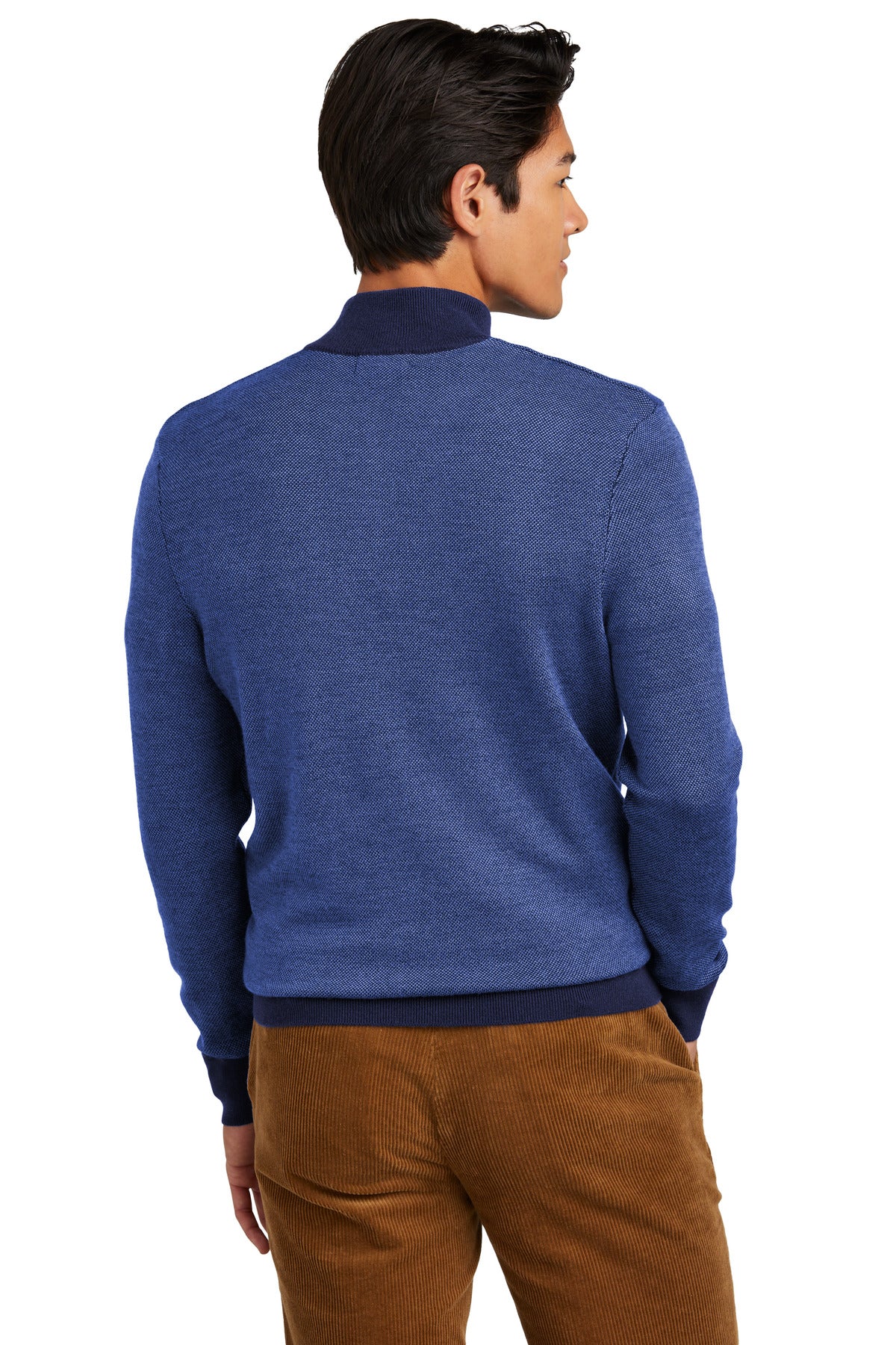 Custom Embroidered Brooks Brothers Washable Merino Birdseye 1/4-Zip Sweater BB18412,Navy/ Compass Blue